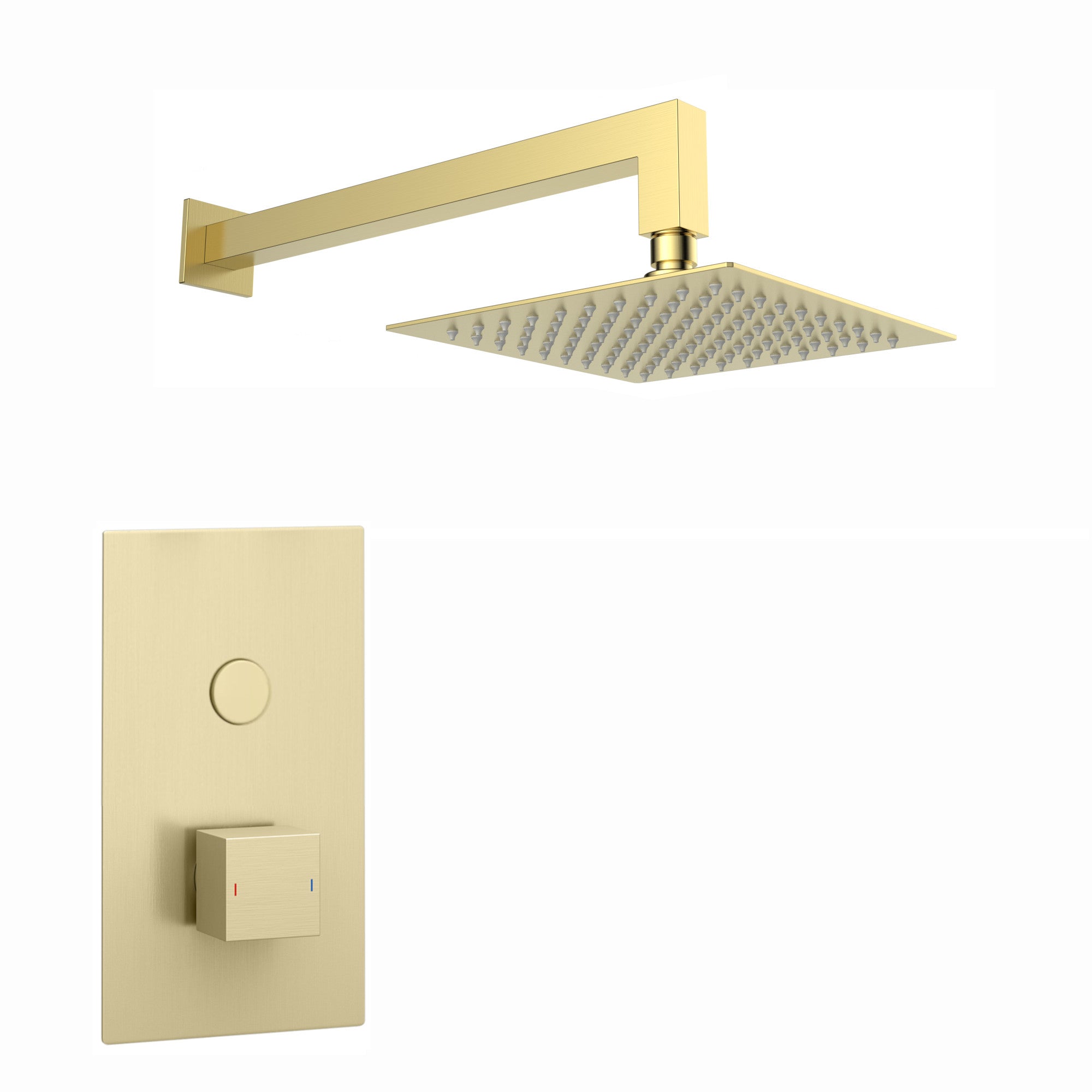 Spello Square Thermostatic Concealed Shower Set with Wall Mounted Shower Head - Brushed Brass